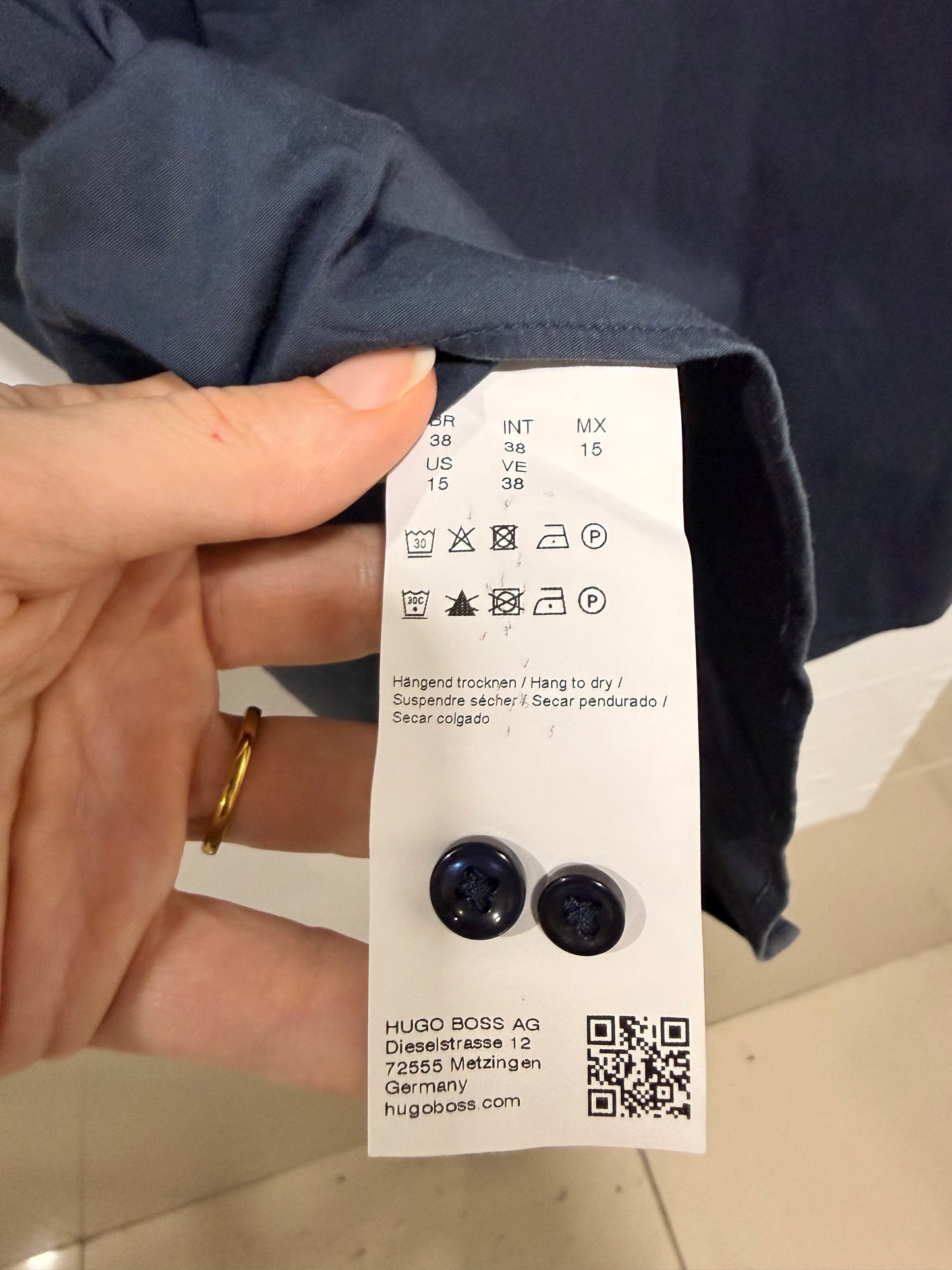 Camisa Hugo Boss Hombre Azul Marino Slim Fit Talla S (EU 38)