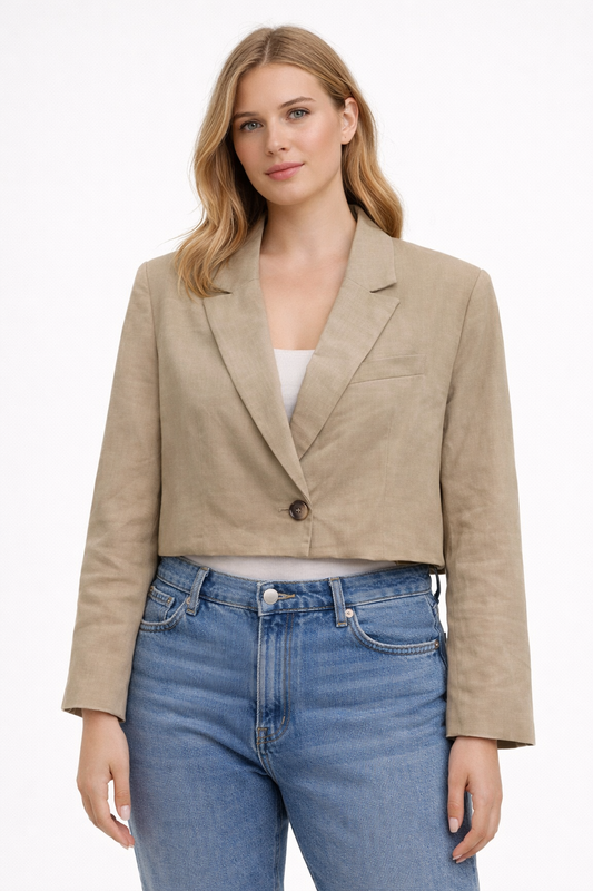 Blazer Crop Top Zara Beige Mujer S