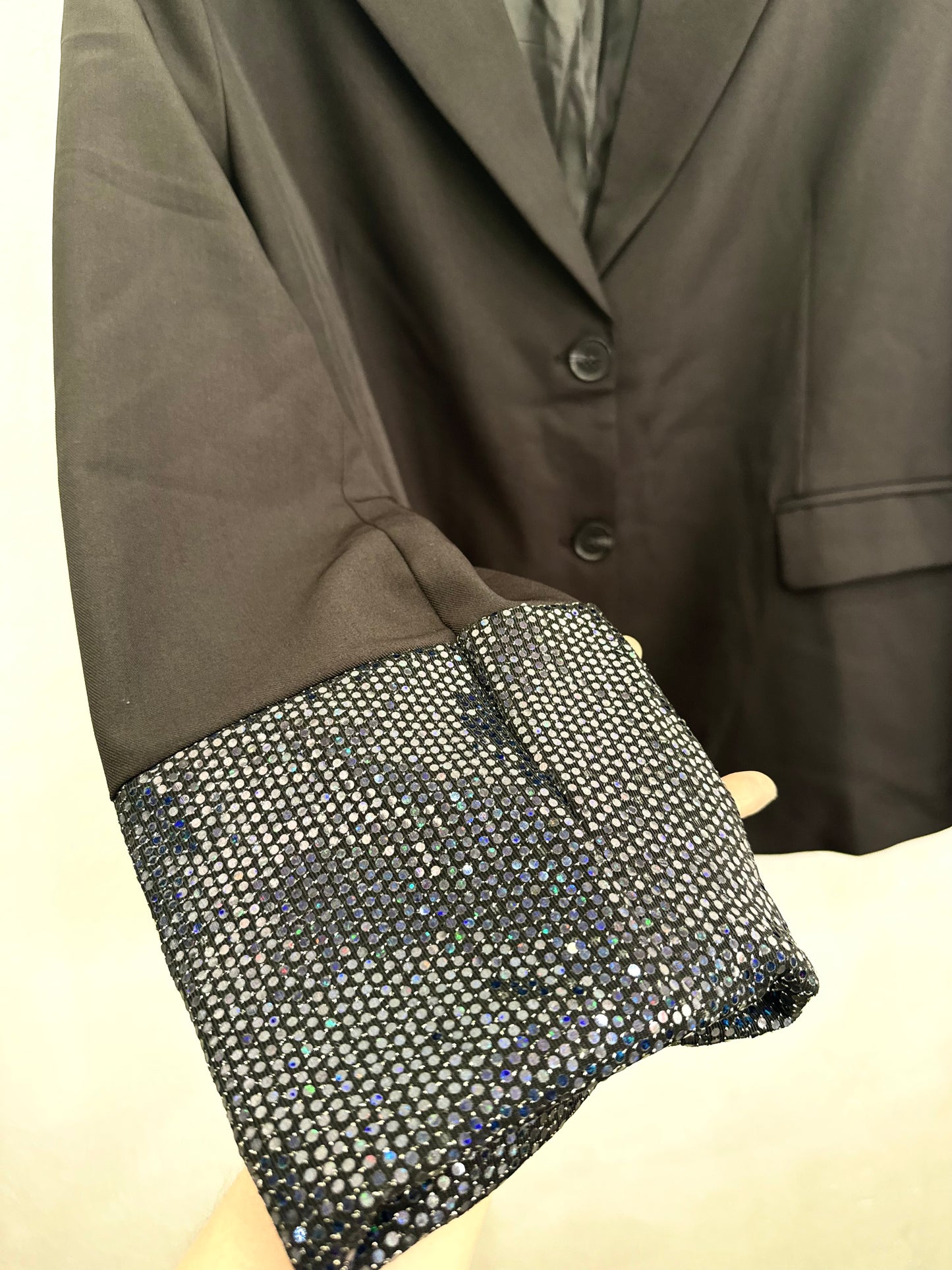 Blazer Pretty Little Thing Negro Manga Brillo Azul Mujer Talla 12 (M)
