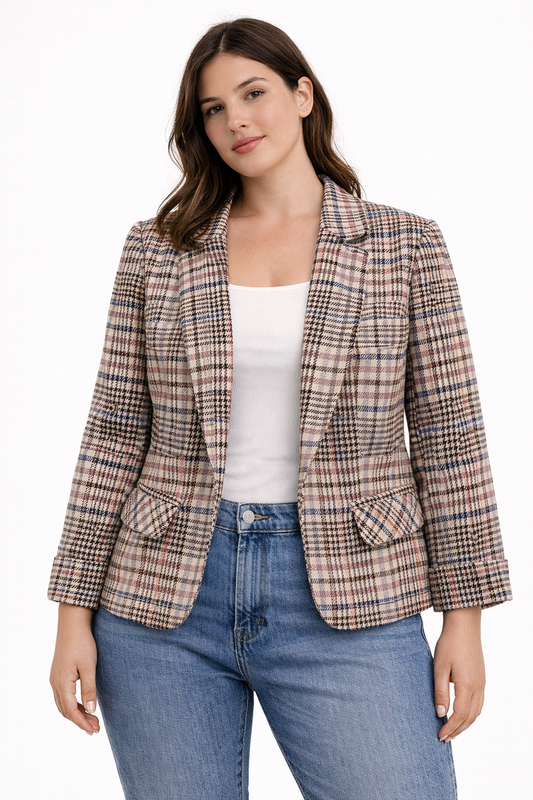 Blazer Tu Woman Cuadrillé Beige Rosa Mujer Talla 10 (M)