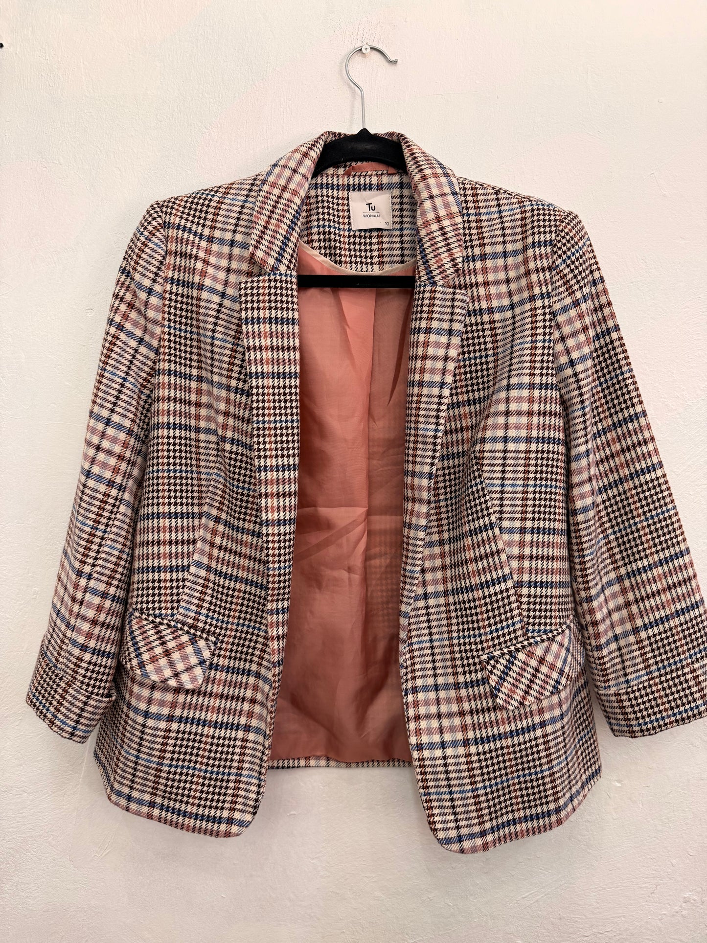 Blazer Tu Woman Cuadrillé Beige Rosa Mujer Talla 10 (M)