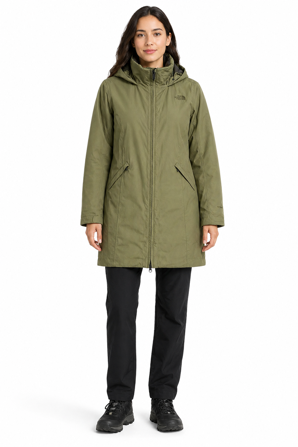 Chaqueta Larga The North Face Verde Impermeable Hyvent  Con Gorro S Mujer