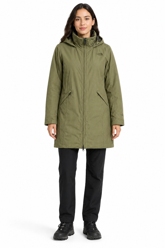 Chaqueta Larga The North Face Verde Impermeable Hyvent  Con Gorro S Mujer