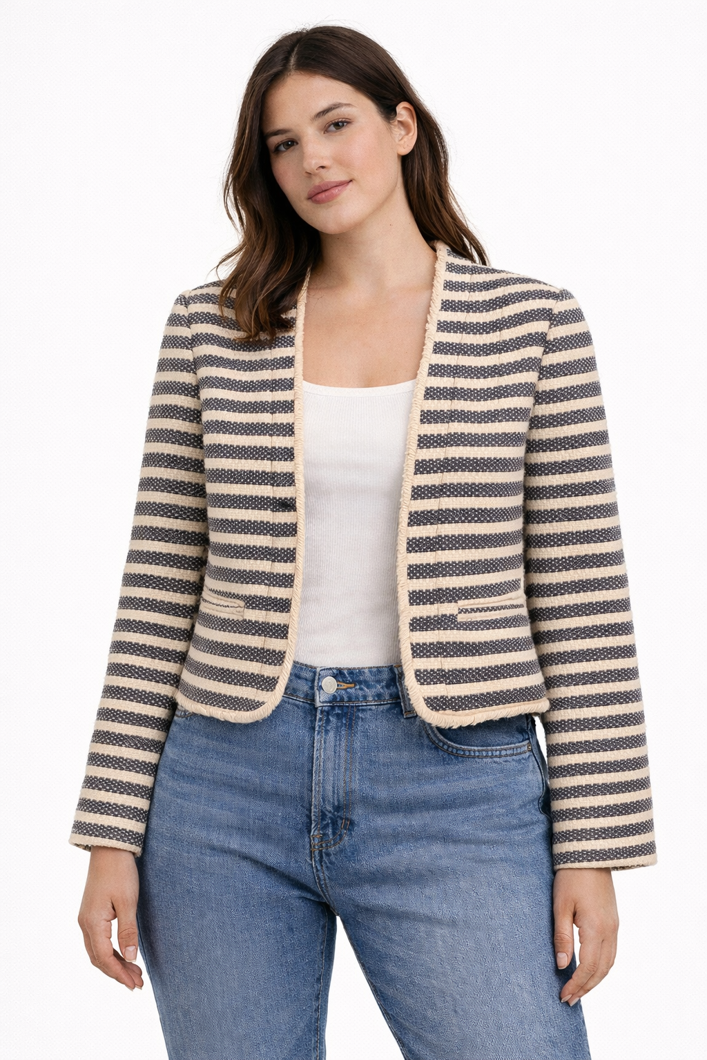 Blazer H&M Beige Rayado Mujer Talla 34 (S)