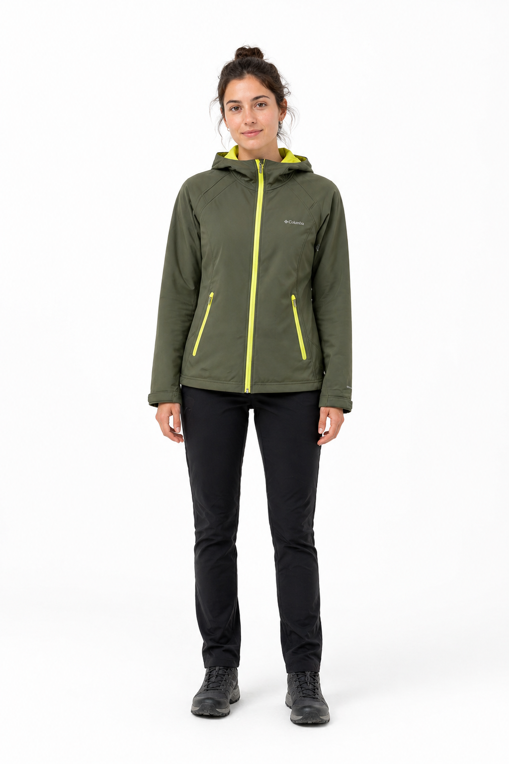Poleron Cortaviento Columbia OmniWind Verde Con Gorro y Cierre Mujer S