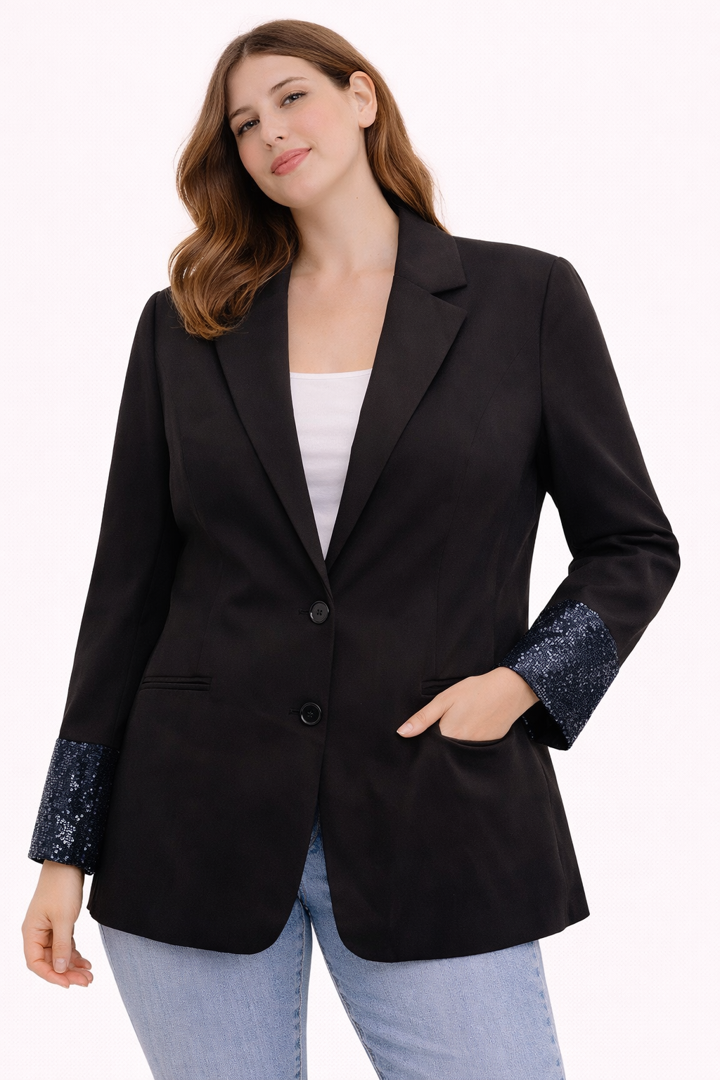 Blazer Pretty Little Thing Negro Manga Brillo Azul Mujer Talla 12 (M)