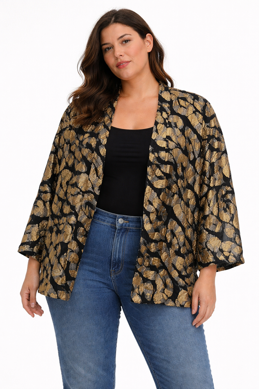 Blazer H&M Negro Dorado Plateado Terciopelo Mujer M