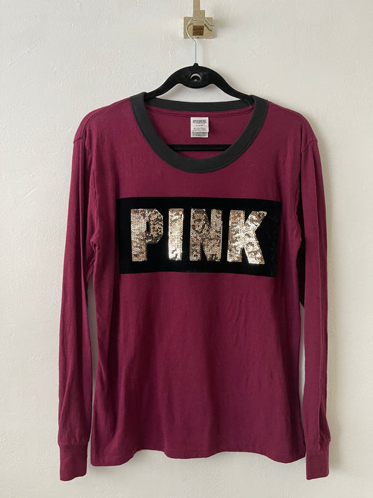 POLERA MANGA LARGA BURDEO/LENTEJUELAS PINK M MUJER